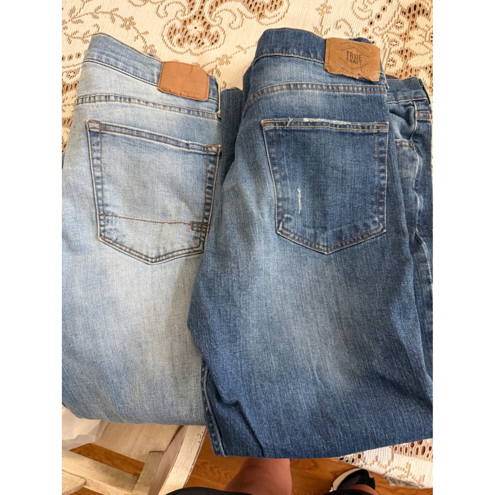 Mens Distressed Jeans Bundle True Craft 36x32 & Aeropostale Blue Denim Pants